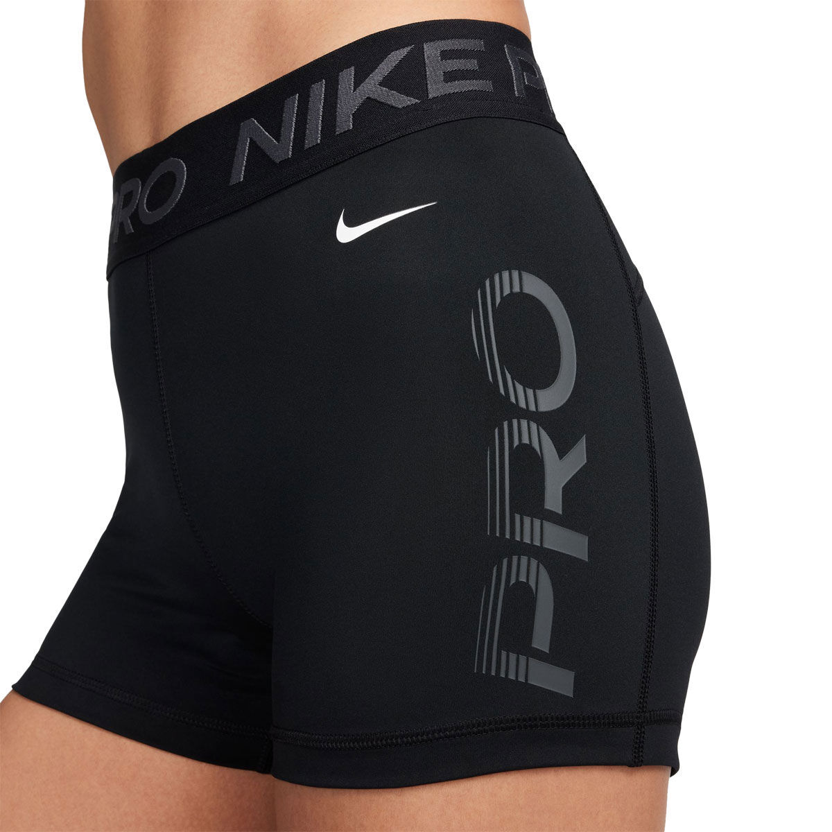 Nike Pro Womens Dri-FIT Mid Rise Graphic 3 Inch Short Tights - Black/White slider