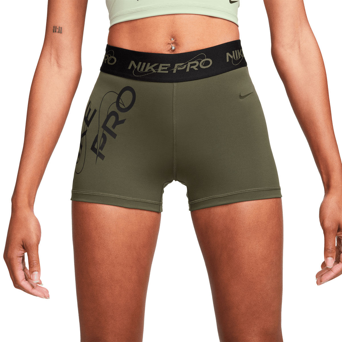 Nike Pro Womens Dri-FIT Mid Rise Graphic 3 Inch Short Tights - Black/White slider