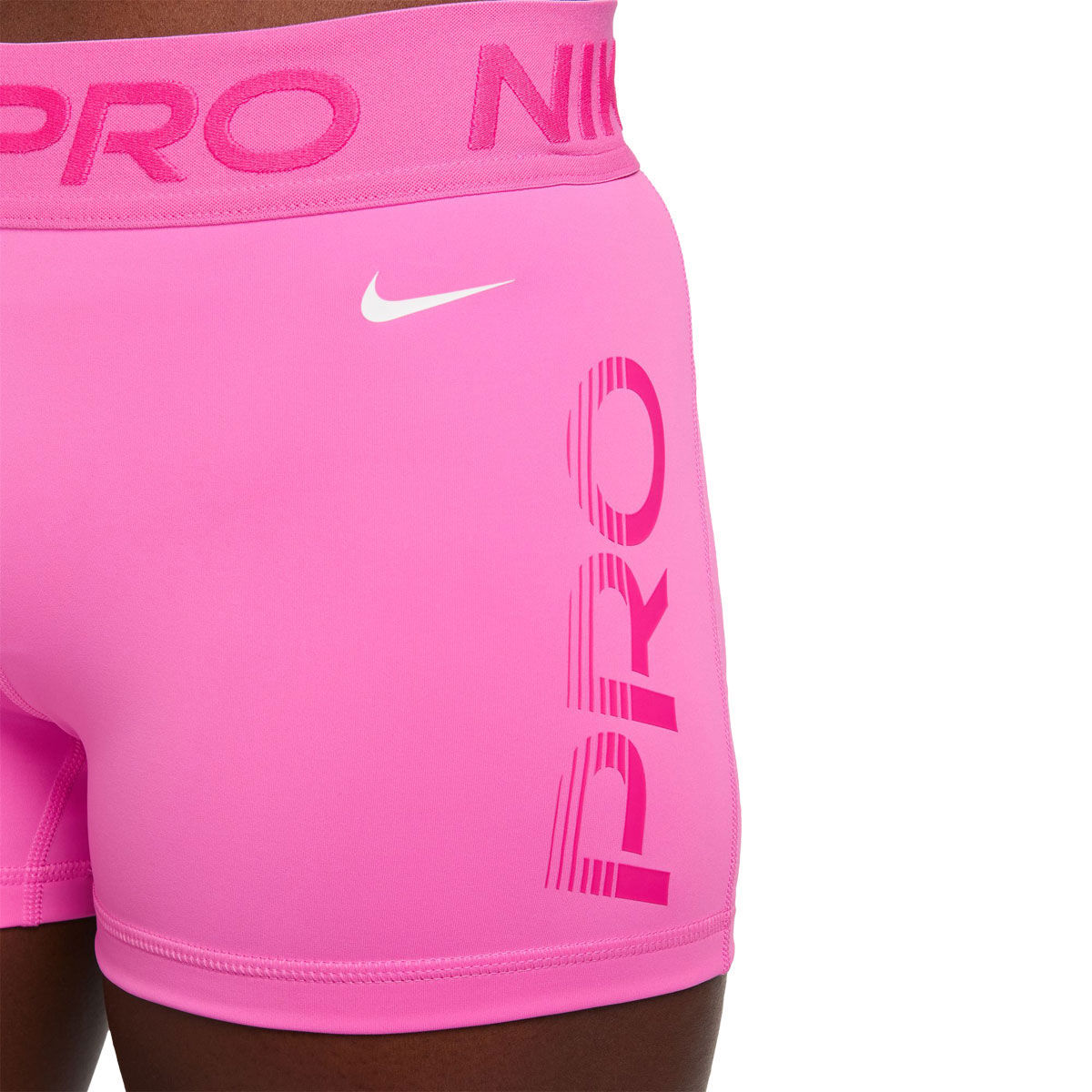 Nike Pro Womens Dri-FIT Mid Rise Graphic 3 Inch Short Tights Pink XL - Pink slider