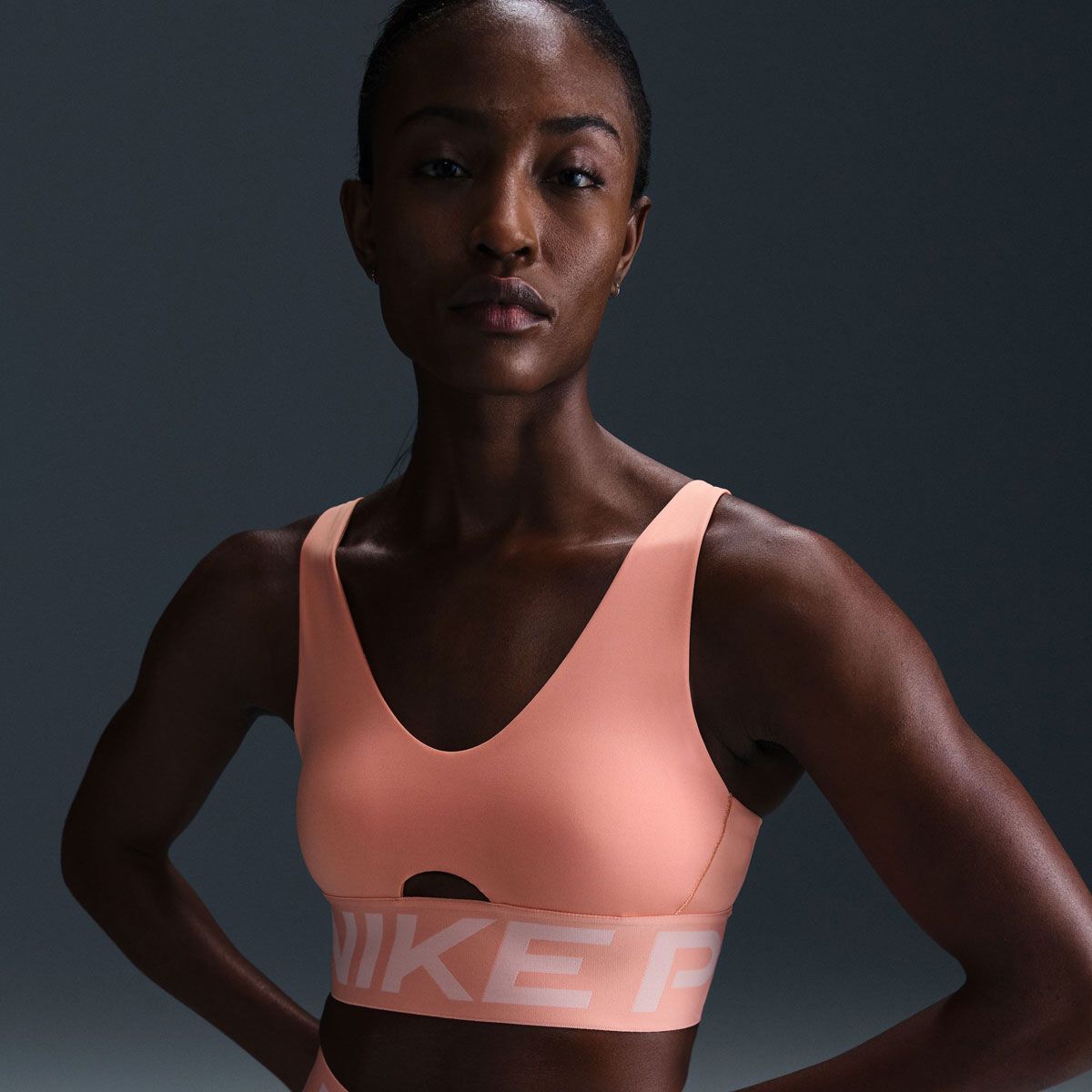 Nike Pro Womens Indy Plunge Dri-FIT Medium Support Padded Sports Bra - Apricot
