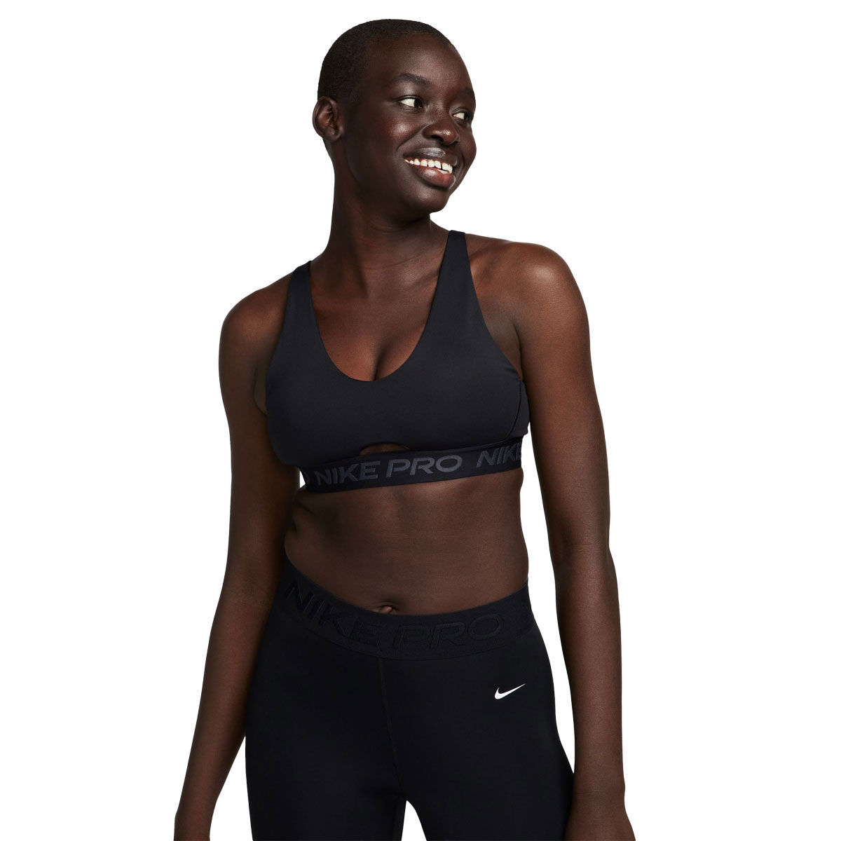 Nike Pro Womens Indy Plunge Dri-FIT Medium Support Padded Sports Bra - Black slider