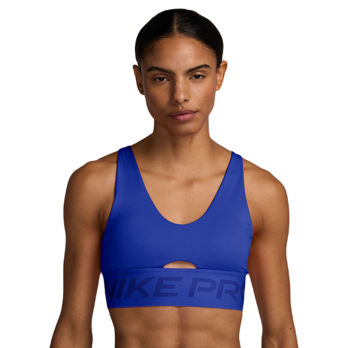 Nike Pro Womens Indy Plunge Dri-FIT Medium Support Padded Sports Bra - Blue slider