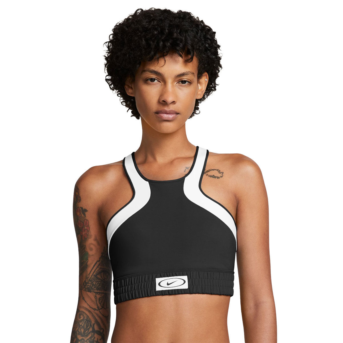 Nike Womens Dri-FIT High Neck Colourblock Lightly-Lined Sports Bra - Black/White slider