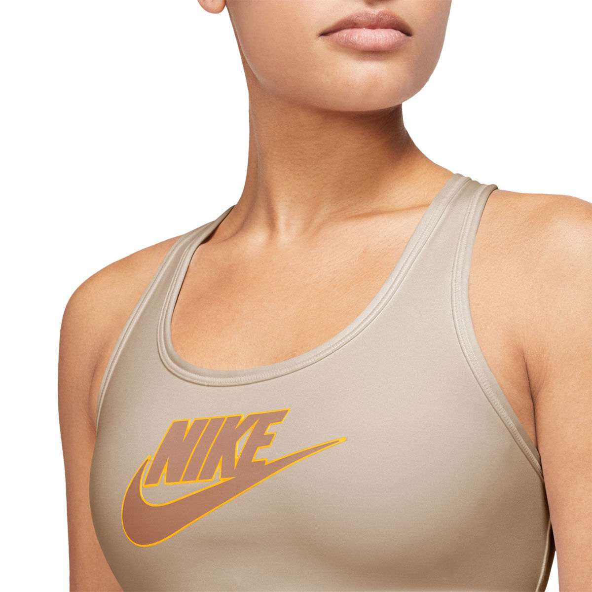 Nike Womens Dri-FIT Swoosh Futura Medium Support Sports Bra Tan XL - Tan slider