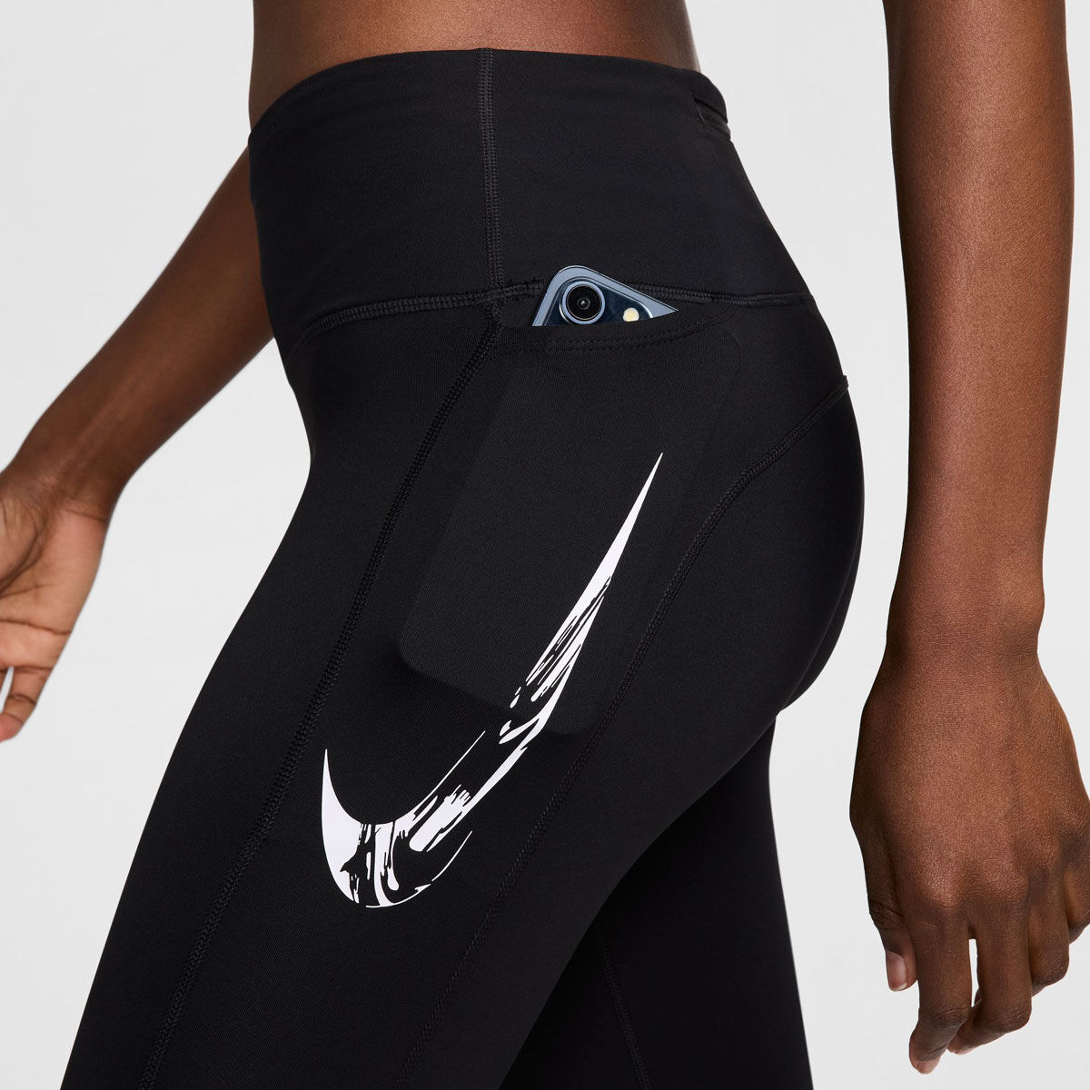 Nike Womens Fast Dri-FIT Swoosh Mid Rise 7/8 Running Tights - Black/White slider