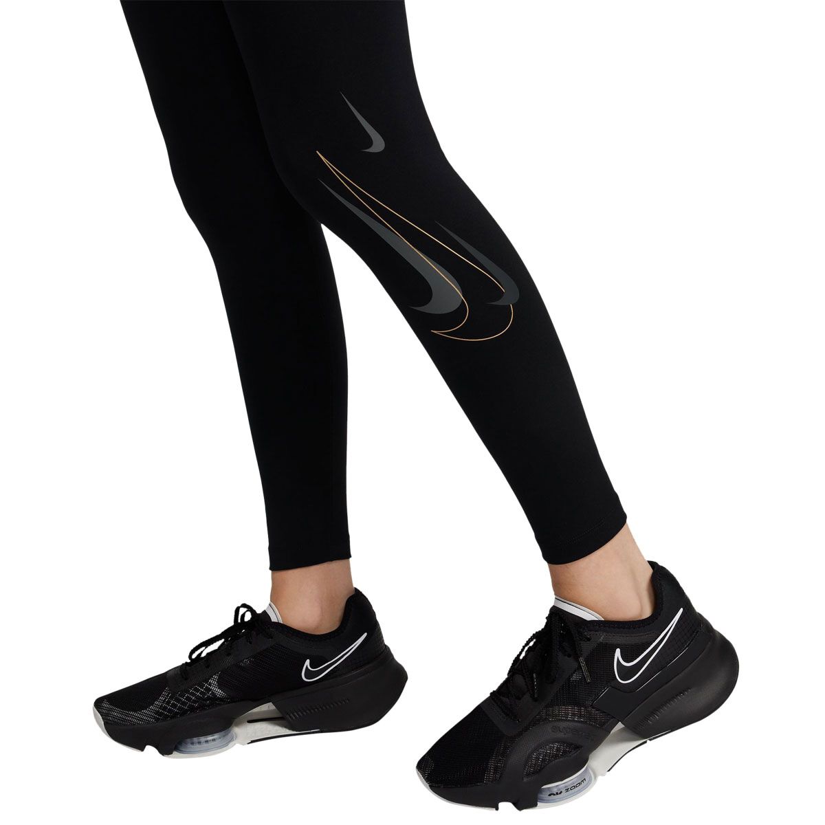 Nike Womens One Dri-FIT High Rise Training Full Length Tights Black/Gold XS - Black/Gold slider