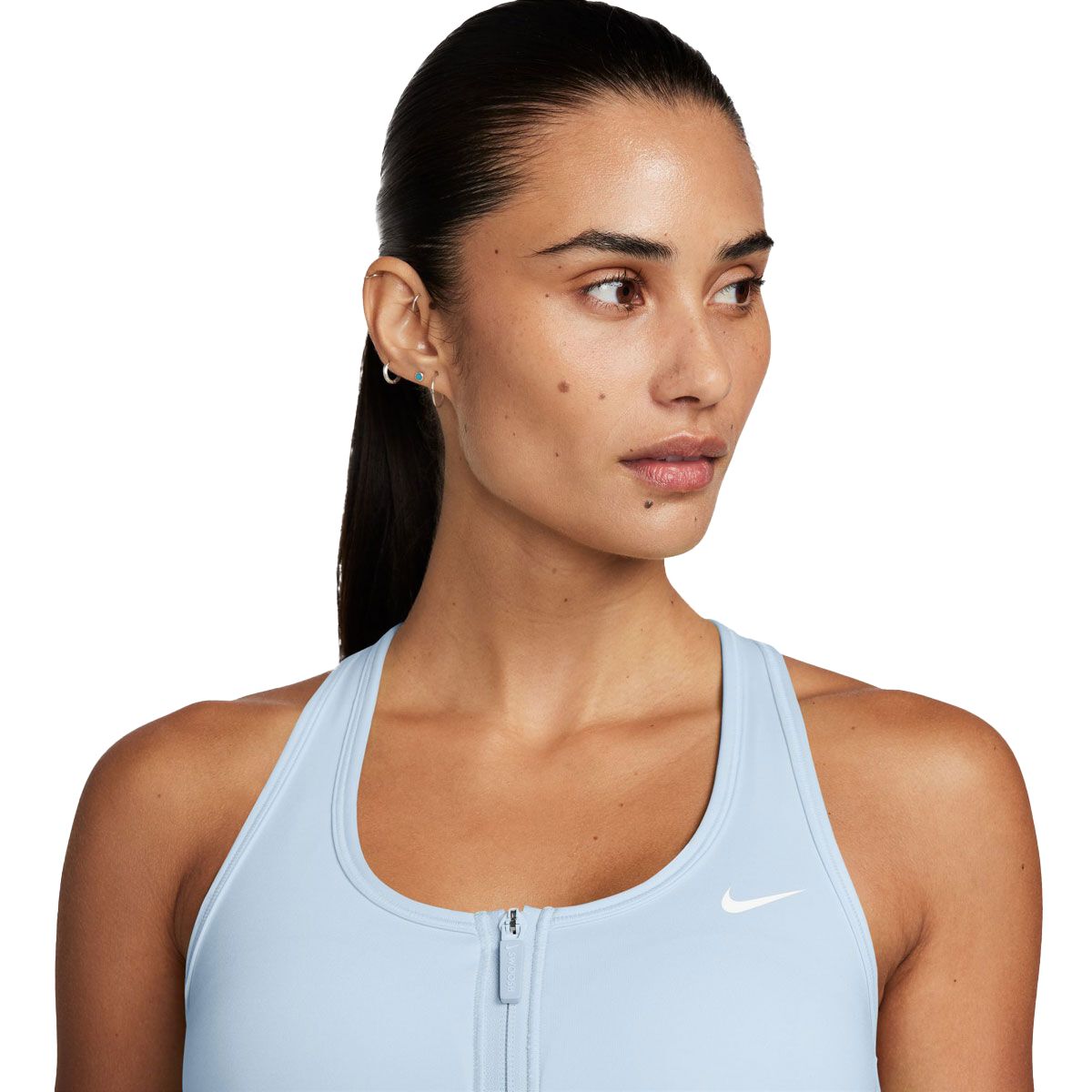 Nike Womens Swoosh Dri-FIT Front Zip Medium Support Padded Sports Bra Lightblue M - Lightblue slider