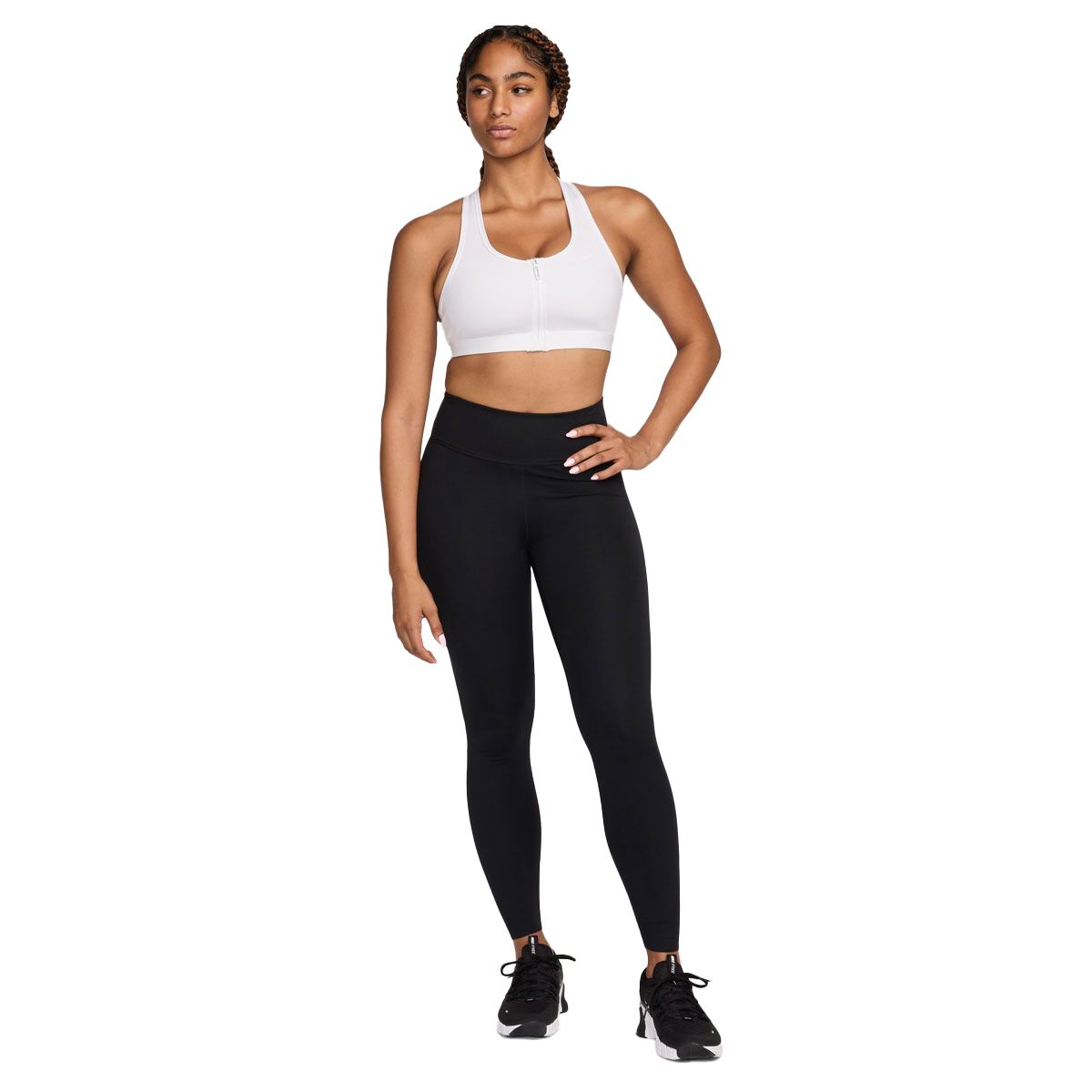 Nike Womens Swoosh Dri-FIT Mid Support Front Zip Sports Bra - White slider