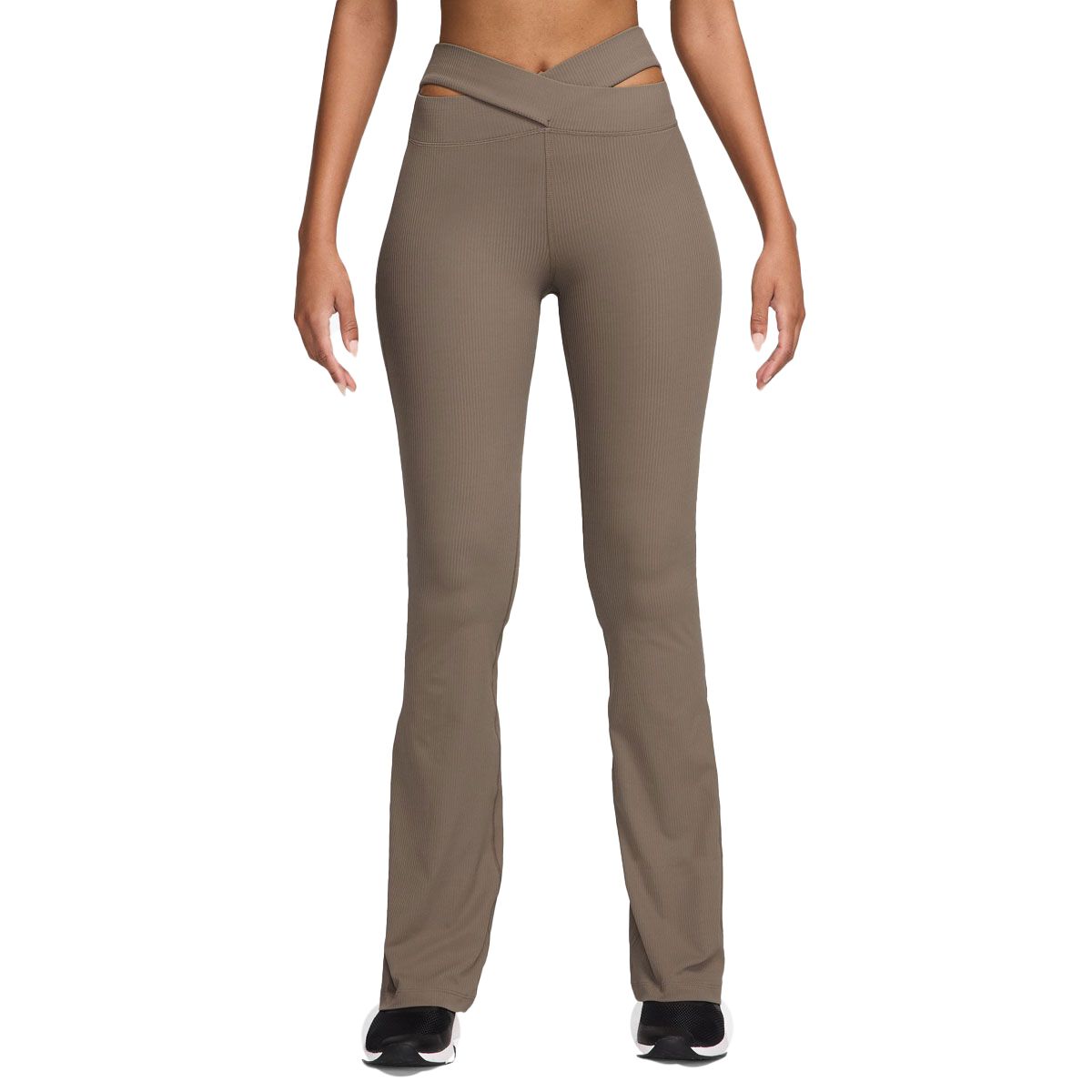 Nike Womens Zenvy Cutout High Rise Ribbed Flare Leggings - Brown slider