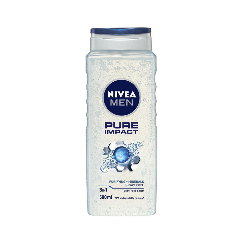 Nivea Men Shower Gel Pure Impact 3-In-1 Body Face & Hair Purifying + Minerals 500ml slider