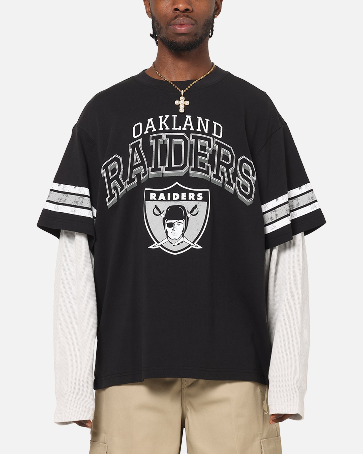 Oakland Raiders Waffle Mock Layer Long Sleeve T-Shirt