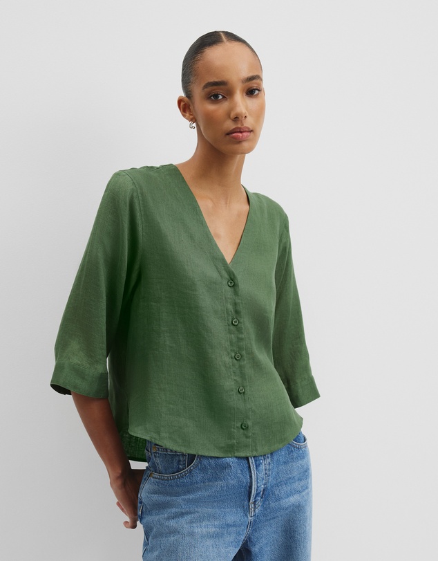 Organically Grown 3/4 Sleeve Linen Shirt - Fern