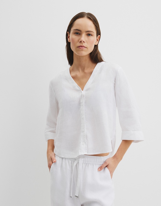 Organically Grown 3/4 Sleeve Linen Shirt - White