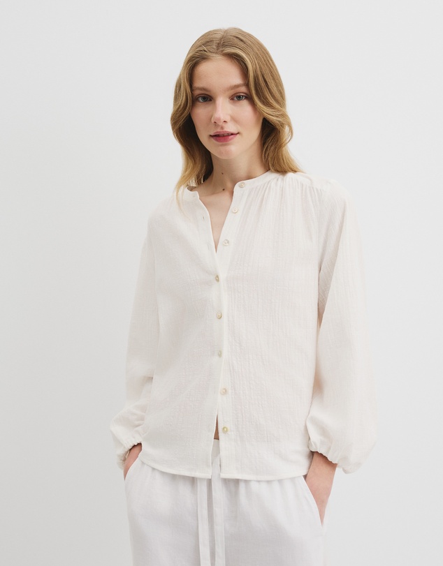 Organically Grown Cotton Blouson Blouse - Antique White