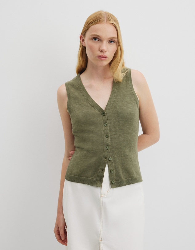 Organically Grown Cotton Linen Blend Vest - Caper
