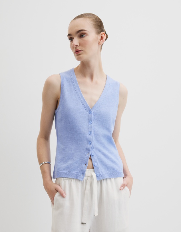 Organically Grown Cotton Linen Blend Vest - Cornflower