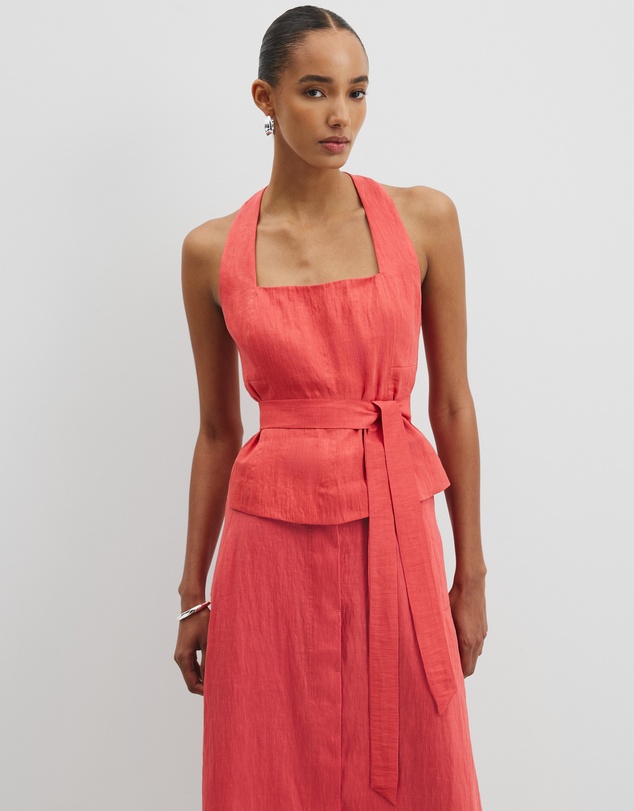 Organically Grown Linen Blend Halter Neck Top - Cayenne