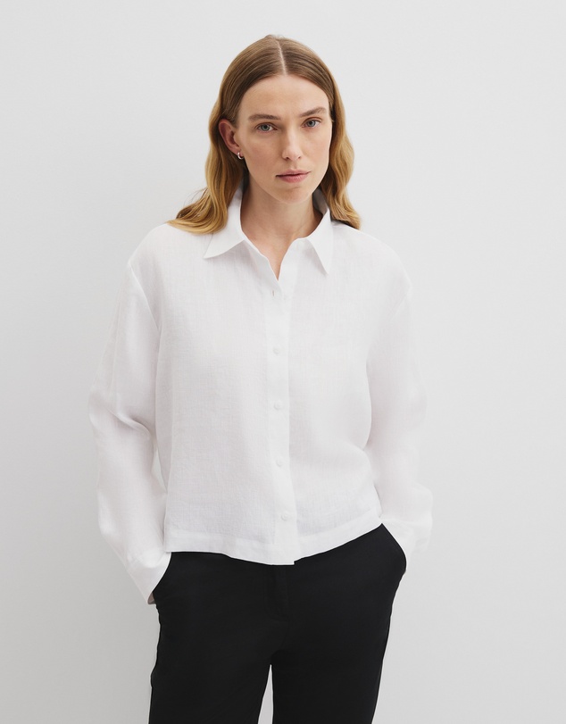 Organically Grown Linen Crop Shirt - White
