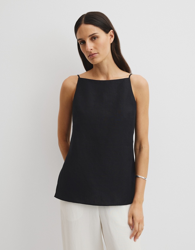 Organically Grown Linen Longline Cami - Black