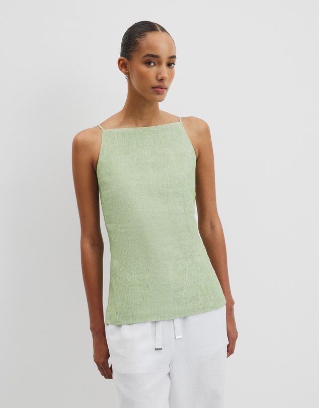 Organically Grown Linen Longline Cami - Kiwi