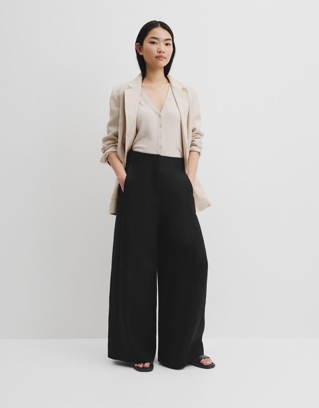 Organically Grown Linen Panel Pant - Black