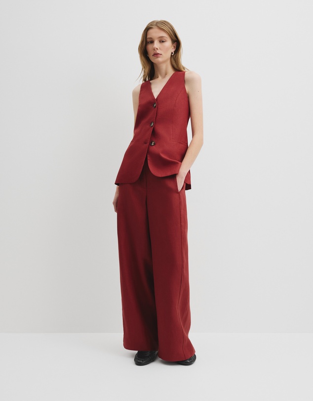 Organically Grown Linen Panel Pant - Brick