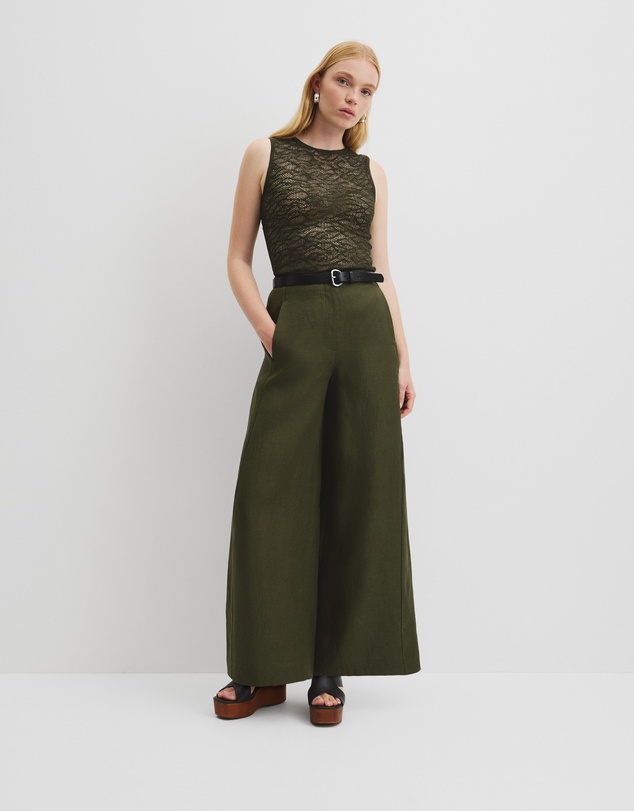 Organically Grown Linen Panel Pant - Deep Olive slider