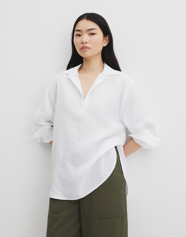 Organically Grown Linen Popover - White