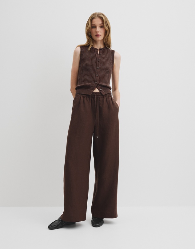 Organically Grown Linen Pull-on Pant - Cocoa
