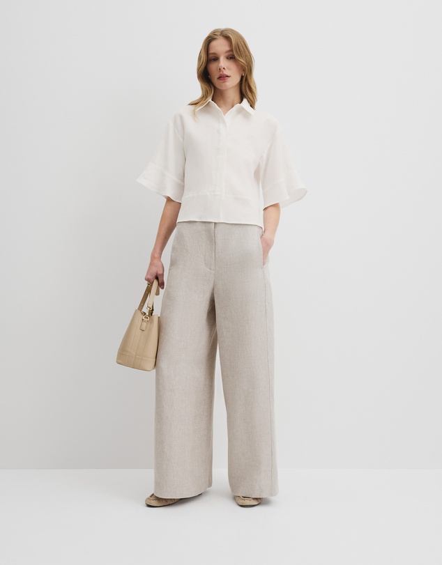 Organically Grown Linen Ruffle Detail Top - Antique White