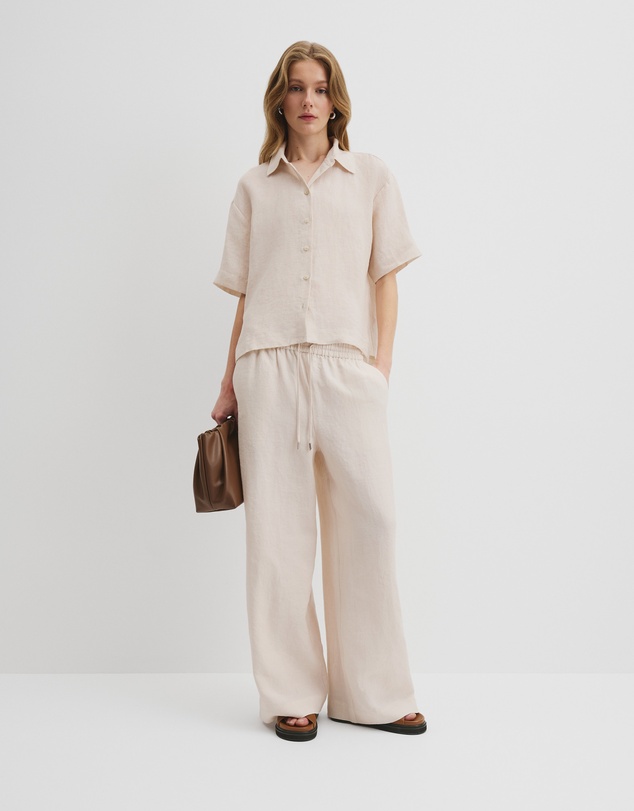 Organically Grown Linen Short Sleeve Shirt - Sand