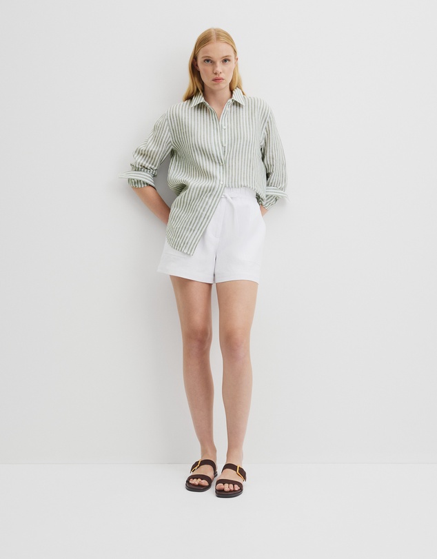 Organically Grown Linen Stripe Shirt - Caper Stripe