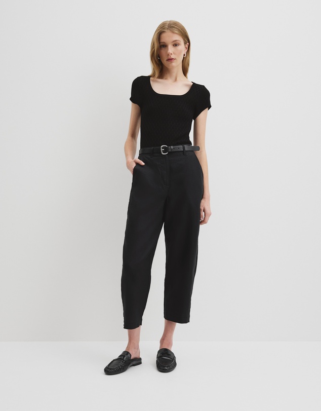 Organically Grown Linen Tapered Pant - Black