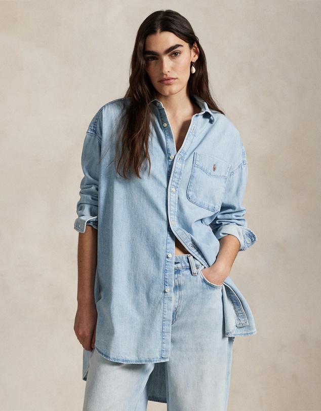Oversize Cotton Denim Shirt - Soria Wash