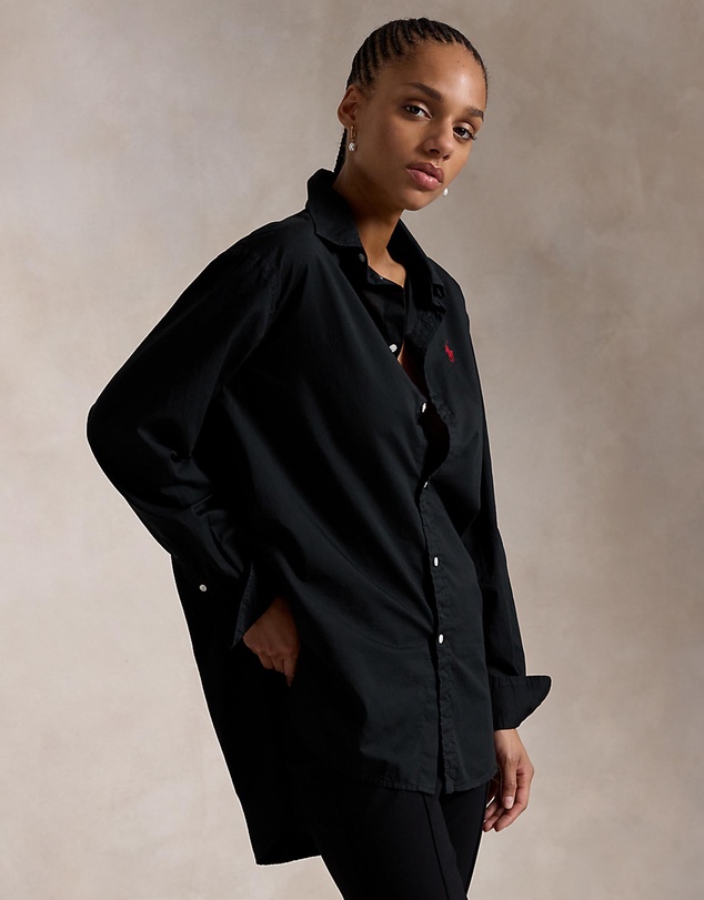 Oversize Fit Cotton Twill Shirt -ICONIC EXCLUSIVE - Polo Black