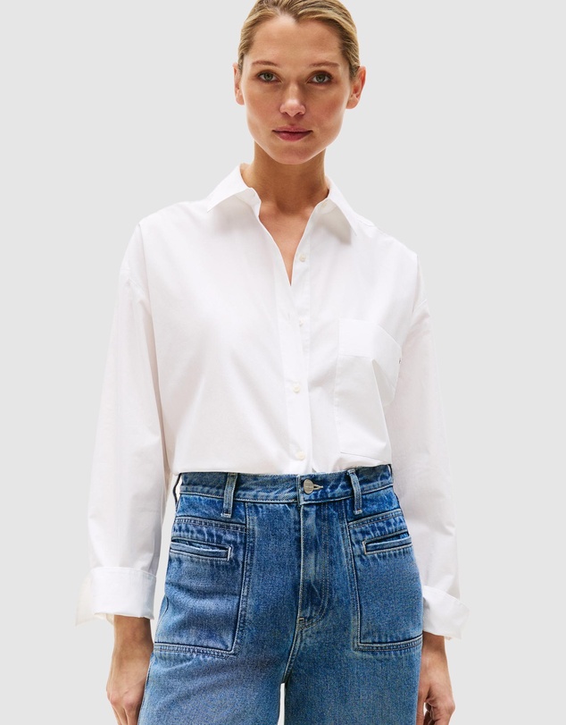 Oversized Fit Adjustable Cuffs Poplin Shirt - The Optic White