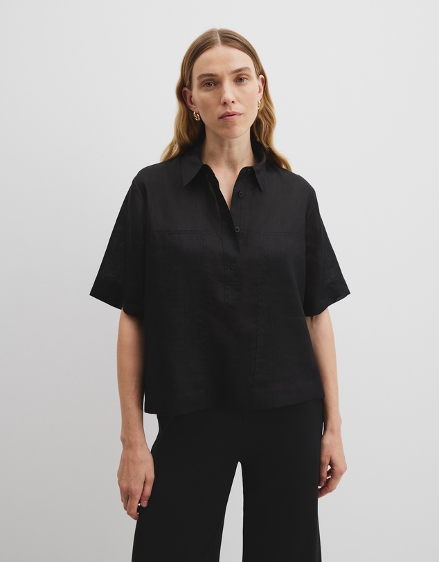 Panelled Crop Popover - Black