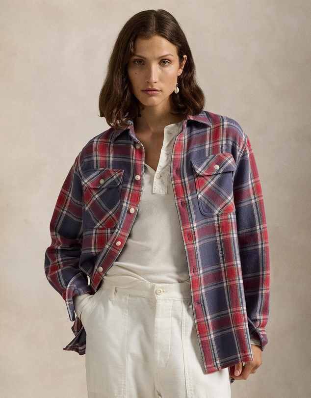 Plaid Cotton Twill Workshirt - ICONIC EXCLUSIVE - Blue & Red Multi