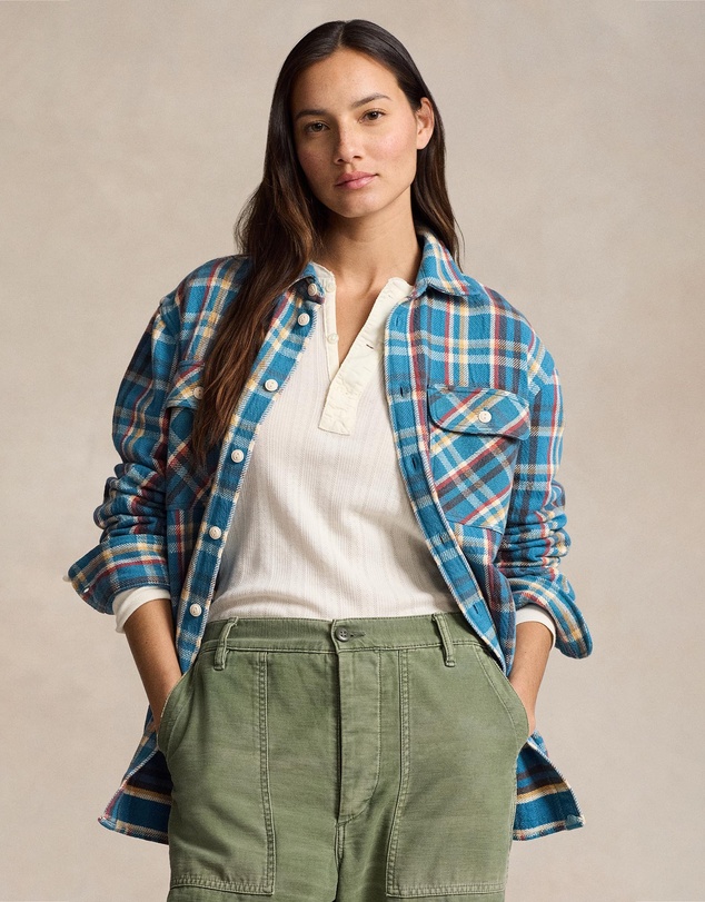 Plaid Cotton Twill Workshirt -ICONIC EXCLUSIVE - Blue, Red & Yellow Mutiplaid