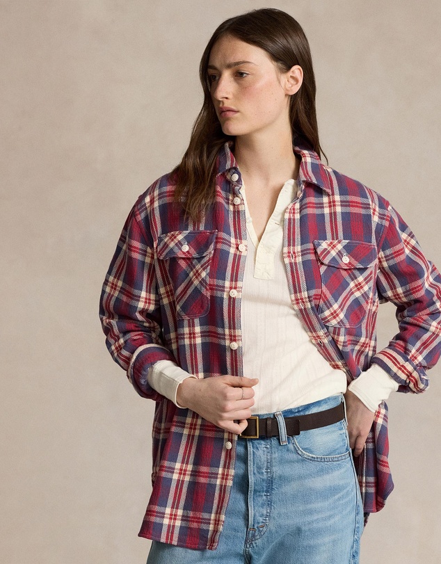 Plaid Cotton Twill Workshirt -ICONIC EXCLUSIVE - Lava & Yellow Multi
