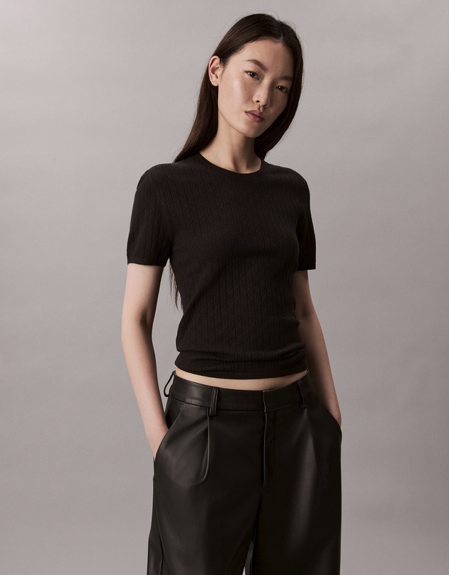 Pointelle Cap Sleeve Baby Tee - Black