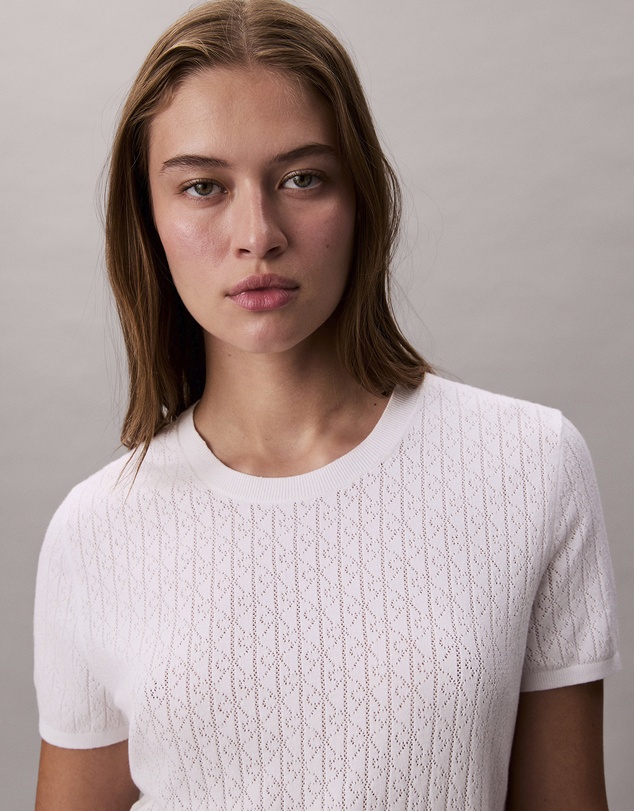 Pointelle Cap Sleeve Baby Tee - White