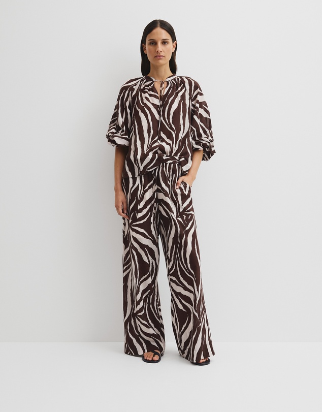 Print Blouson Blouse - Mocha Animal