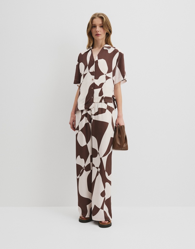 Print Pull On Cupro Pintuck Pant - Cocoa Geo