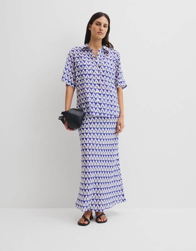 Print Utility Shirt - Ultra Blue Batik Geo