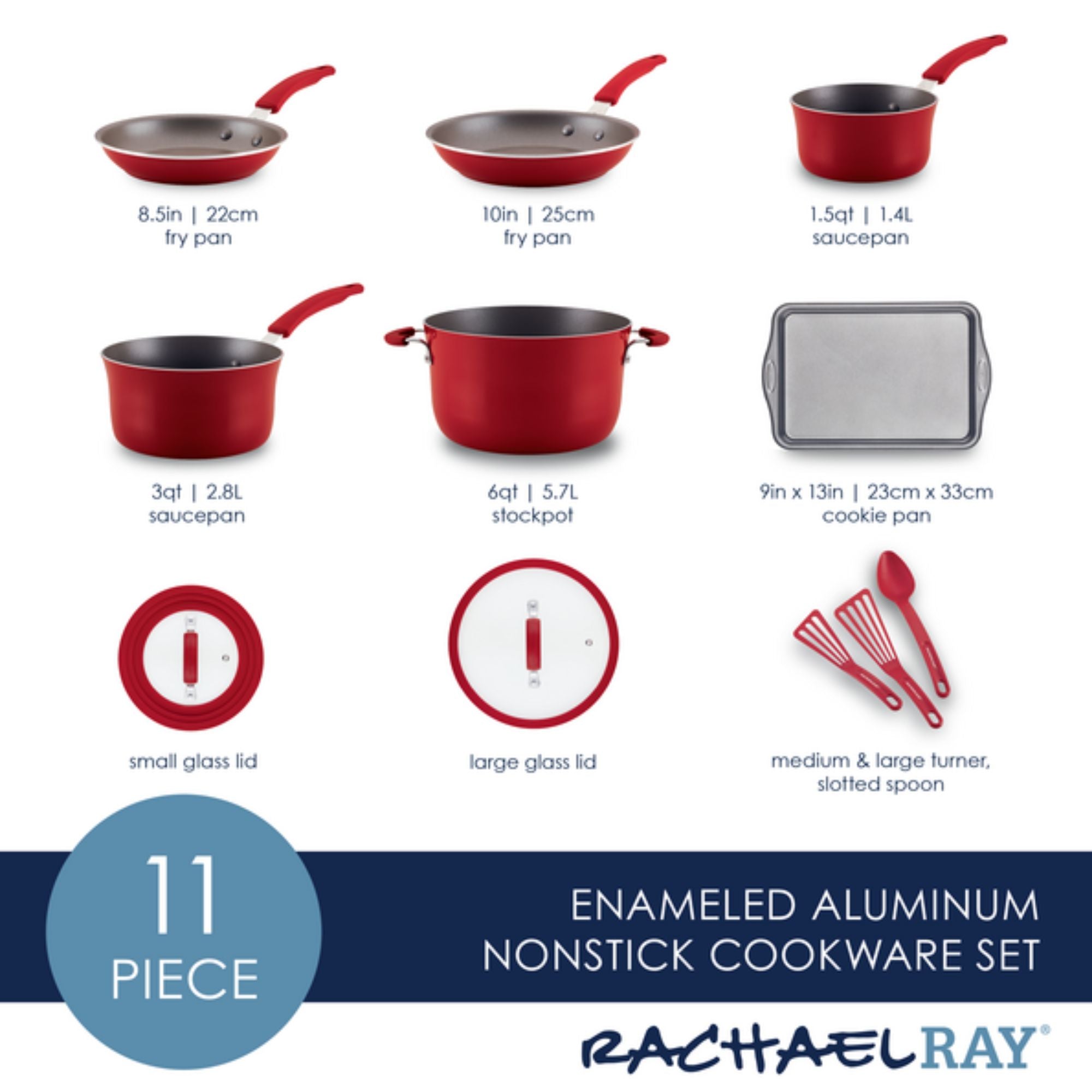 Rachael Ray Cook + Create Nonstick 11 Piece Cookware Set Red slider