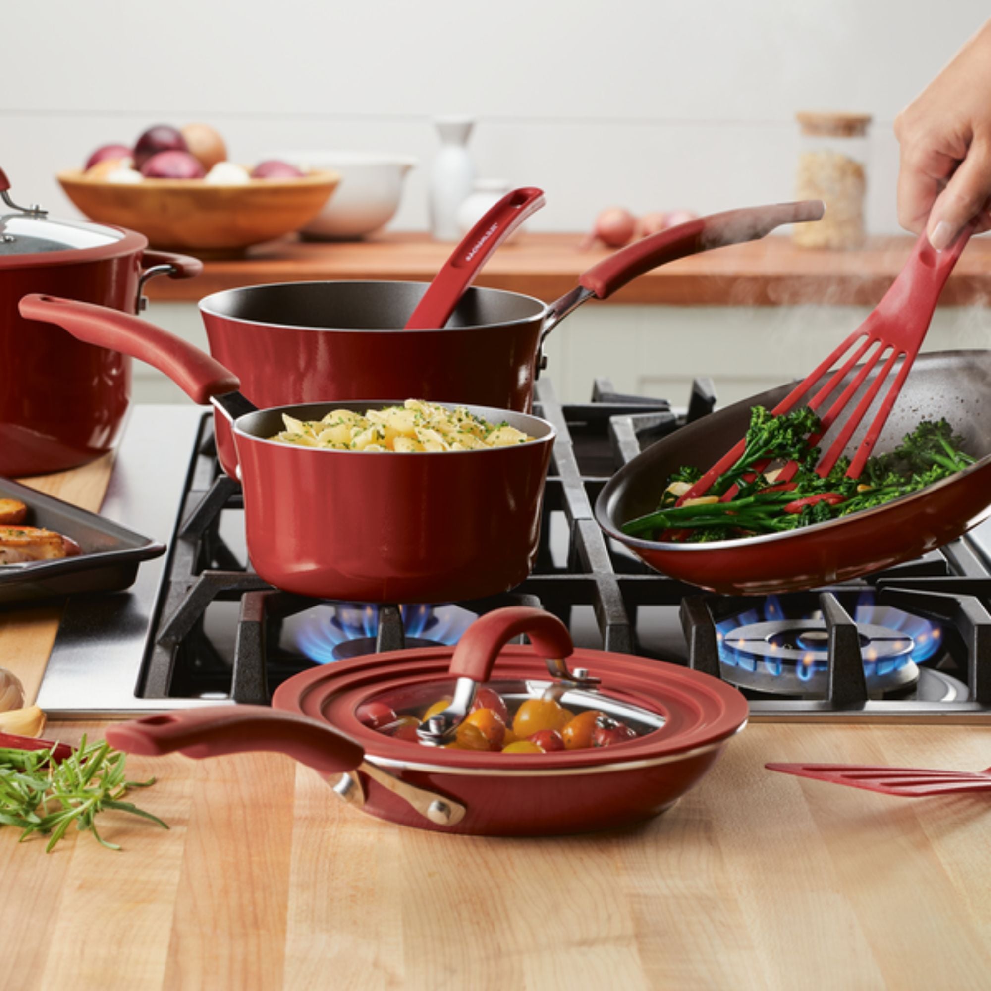 Rachael Ray Cook + Create Nonstick 11 Piece Cookware Set Red slider