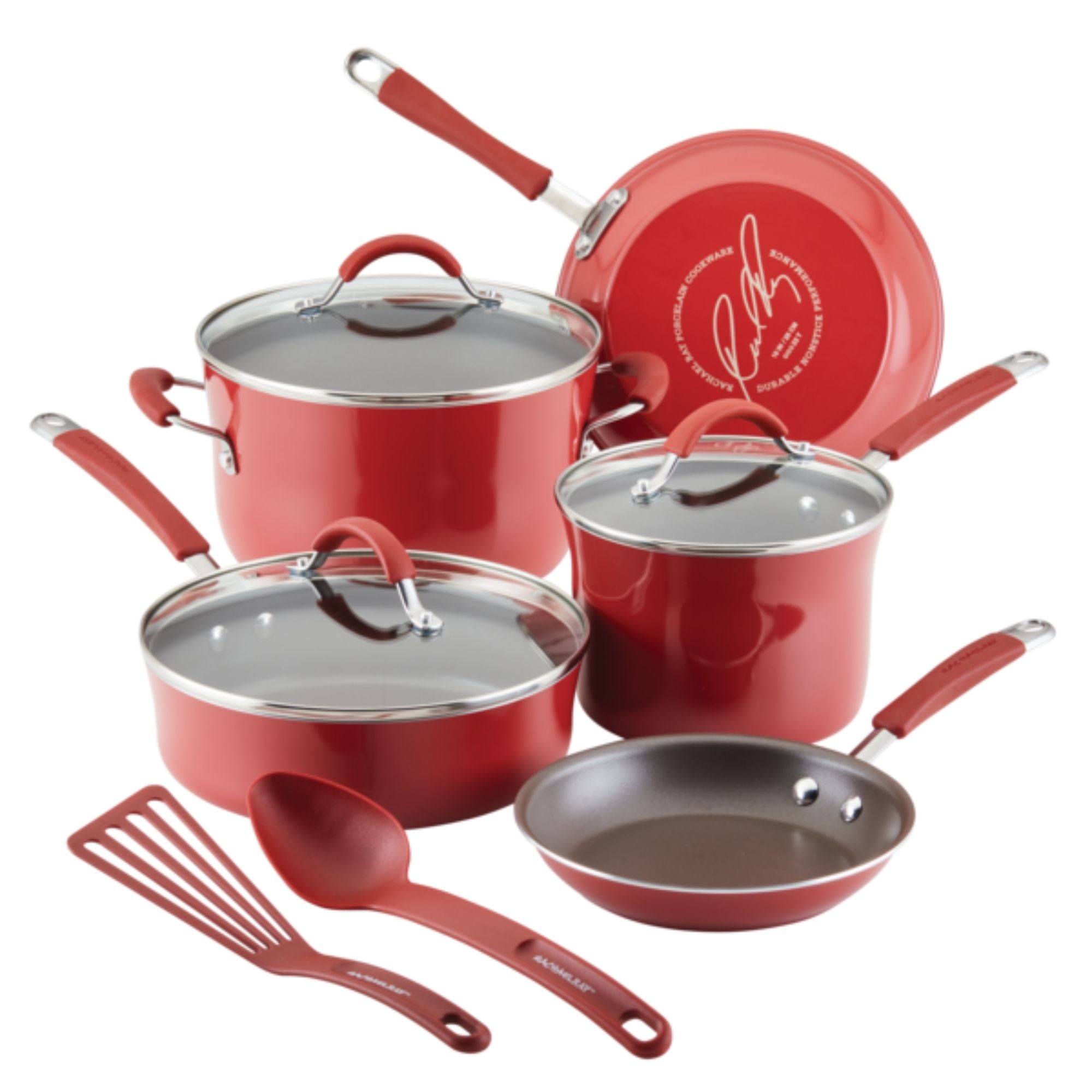 Rachael Ray Cucina Nonstick 10 Piece Cookware Set Red slider