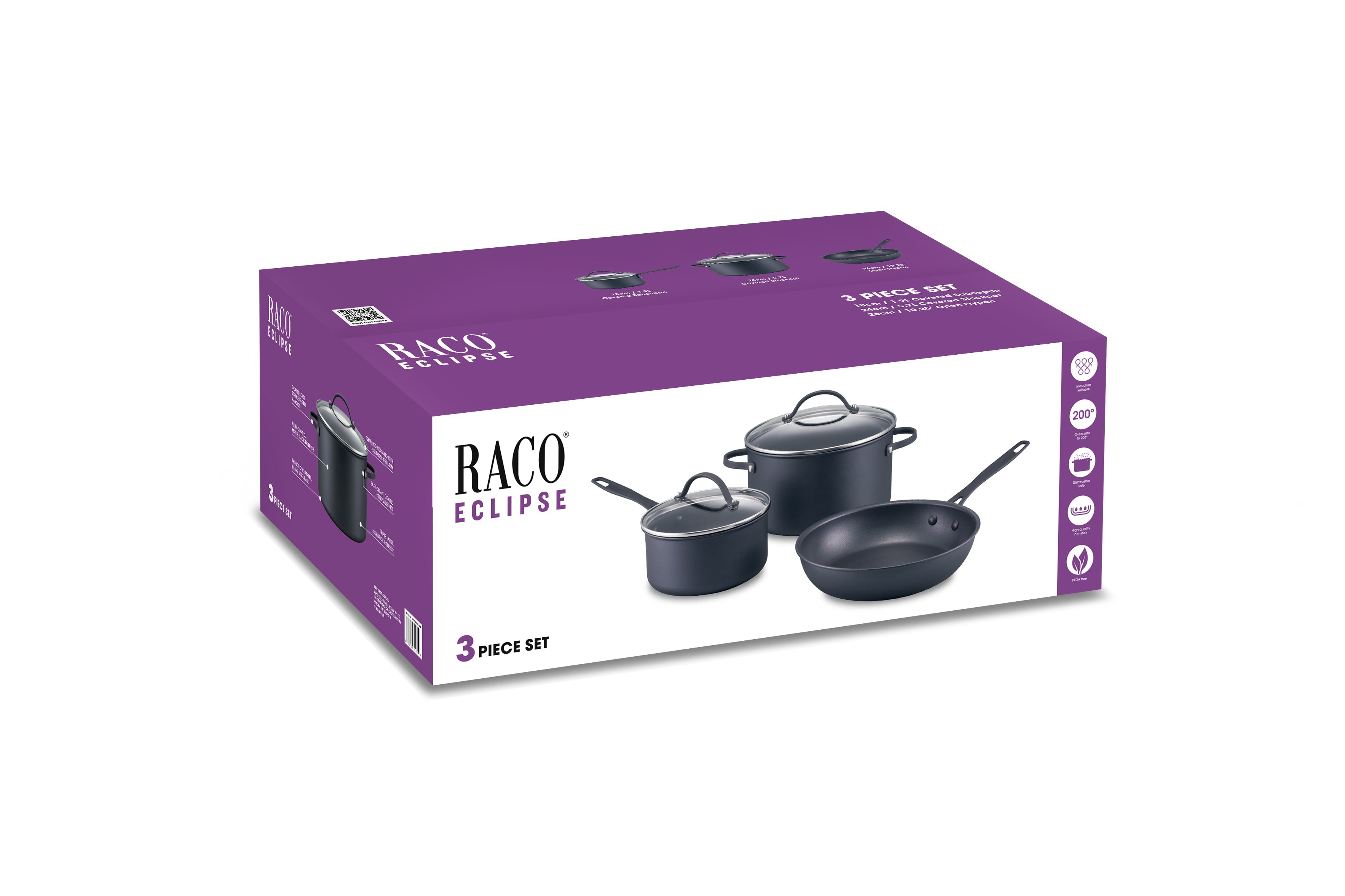 RACO Eclipse Nonstick Induction 3 Piece Cookware Set Matte Black slider