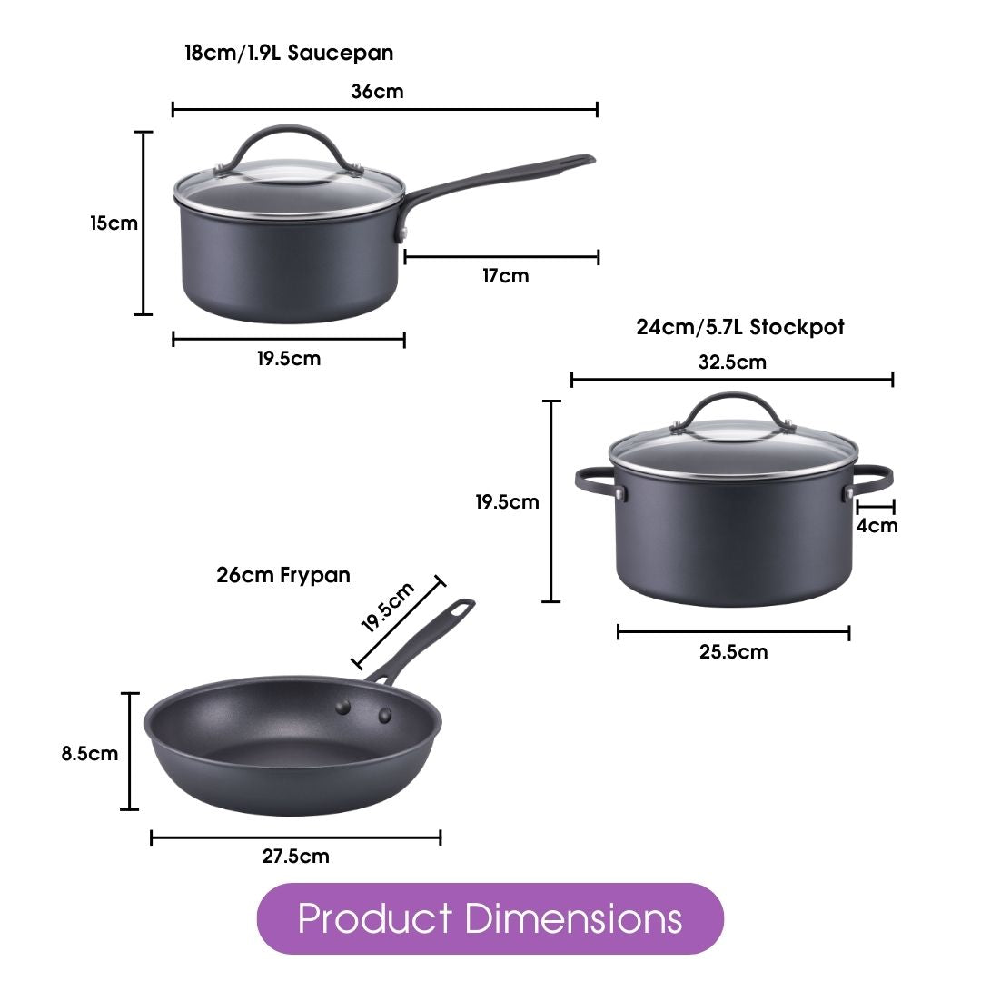 RACO Eclipse Nonstick Induction 3 Piece Cookware Set Matte Black slider